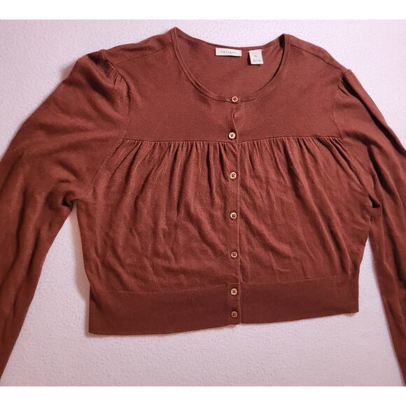 Halogen Crop Sweater XL Cardigan Brown Cashmere Angora Boho Cottage Soft Girl - Picture 3 of 8